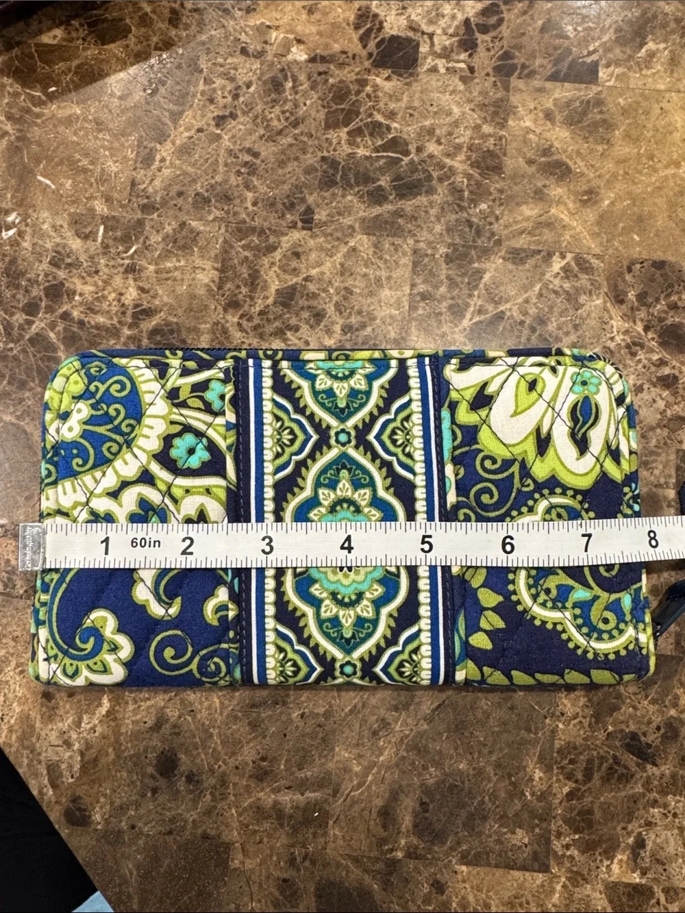 Vera Bradley Zip-Around Quilted Wallet in Rhythm & Blue Pattern - Picture 7 of 8
